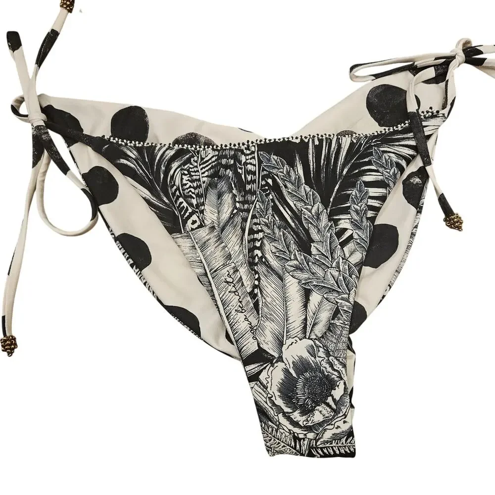 Agua Bendita Lolita Tri Top & Reversible Alegria Bottom L NWT Black White Beaded